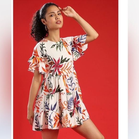 Campus Sutra Women Floral Stylish Casual Dresses - Size Medium - Tropical Print - Picture 1 of 5